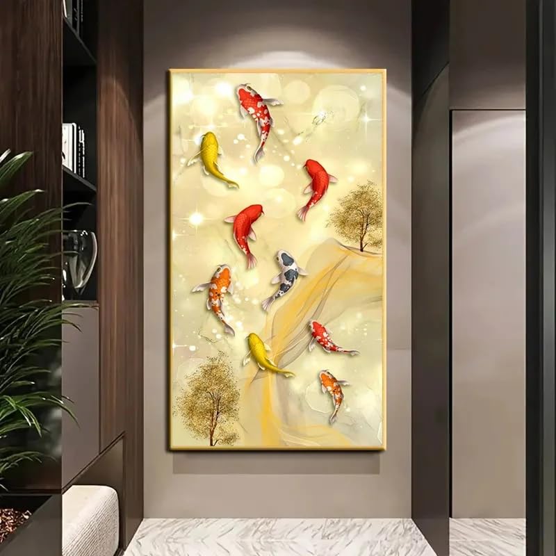 Cuadro de peces koi abstracto 60x120cm con marco interno para salon moderno 3