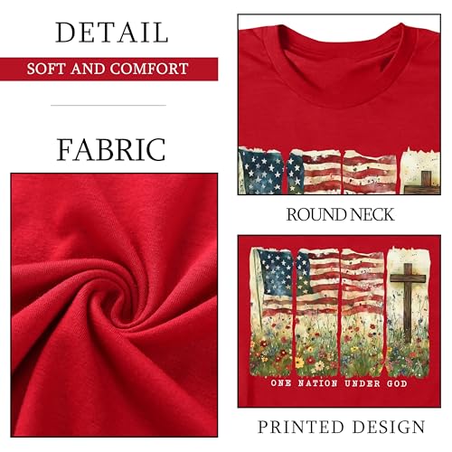 Image of Ithalt Christian Tshirt Womens 4th of July Shirt American Flag T Shirt USA Patriotic Tees Faith Short Sleeve Tops