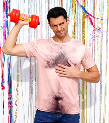 Fanient Mens Funny T-Shirt, 3D Hairy Chest Print, Novelty Crewneck Tee - image 6