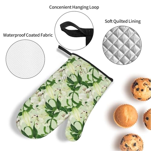 Oven Mitts and Pot Holders Set Lily Flower Patterns Non-Slip Heat Resistant Oven Mitts and Potholder for Cooking Baking Grilling BBQ - immagine 4