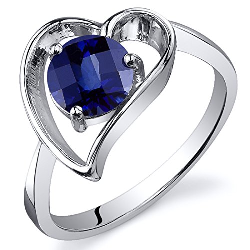 Peora Created Sapphire Heart Ring Sterling Silver 1.25 Carats Size 8
