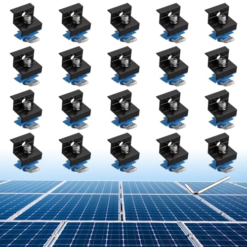 Anbte 20pcs Solar Panel End Clamp for Standard Unistrut Aluminum 30mm/35mm Solar Panel Brackets with Nuts Bolts Solar Panel Mounting Kit for Metal Roof Tin Roof Flat Roof Sheet Roof RV Black
