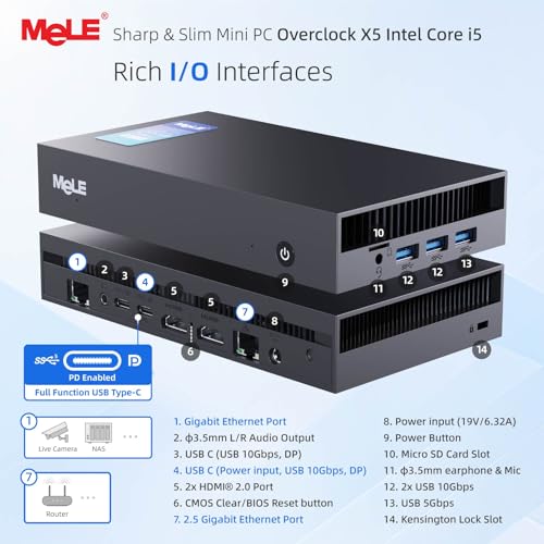 Image of MeLE Overclock X5 i5-12450H (8C /12T, 2-4.4GHz) Mini PC 32GB DDR4 1TB SSD | Support 2x HDMI + 2x USB-C 4K Quad Display, 1G + 2.5G Dual LAN, 2.4 /5GHz WiFi BT5.2, Support Win11 /10 & Linux, Unlocked BIOS