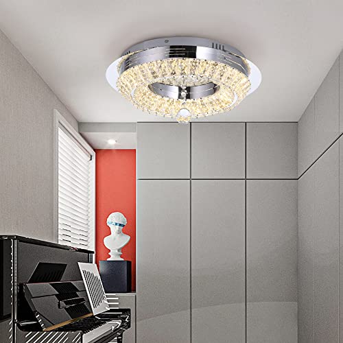 Cocostar Crystal Ceiling Lights, Modern Crystal Chandeliers Ceiling Light 16 Inch, 16W/32W Max, Dimmable, Timmer, 3 Color Changed Flush Mount Crystal Chandeliers For Bathroom, Bedroom, Living Room #TOP6