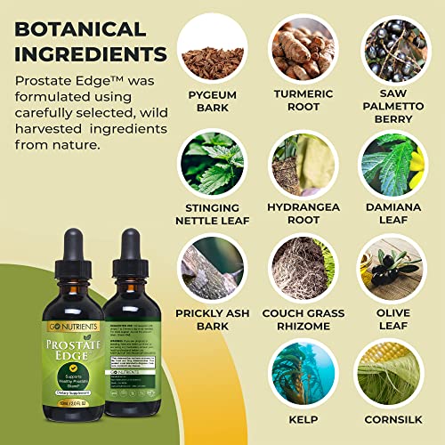 Go Nutrients Prostate Edge - Prostate Supplement For Men With Pygeum And Saw Palmetto Extract Plus Stinging Nettle Hydrangea Root, Turmeric Root, Kelp, Olive Leaf -2 Oz Liquid Drops Made In Usa #TOP4