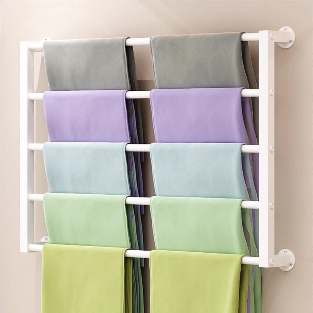 Wall Mounted Scarf Display Rack, Multi-Layer Retail Clothing Organizer Stand for Shawls, Towels, Hijabs, Ties, Pants, Ribbons and Fabric Swatches, Hanger for Closet or Store Use(White,120cm/47.2im)