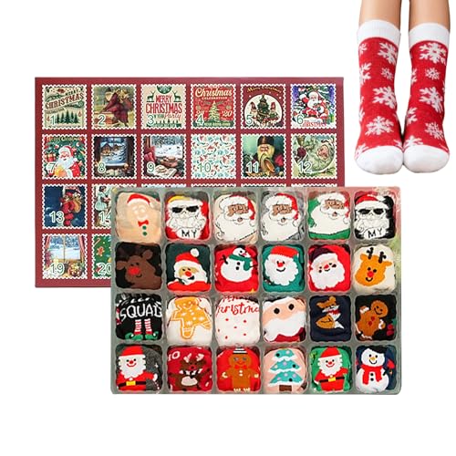Nedräkningskalender till jul – adventsstrumpor, 24 dagars nedräkningslåda, Holiday Crew Strumpor Collection, bekväm presentförpackning för vuxna och tonåringar,