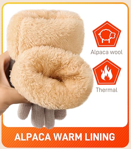 Bobelle Wear Handschuhe Damen Winter, Winterhandschuhe Touchscreen Warme Thermo Fleece Wollhandschuhe Strickhandschuhe für Outdoor Sport (Beige)