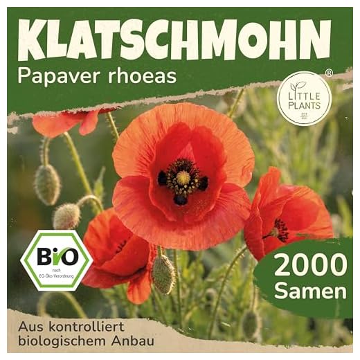 Little Plants BIO Klatschmohn Samen 2000 Mohnsamen Blumensamen für Blumenkübel Samenfest Blumen für Balkon und Garten Klatschmohnsamen Mohnblume
