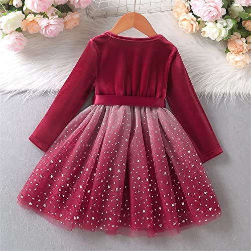 Vestido infantil infantil infantil bebê meninas manga longa laço patchwork estrela tule vestido prin