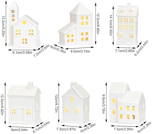 Miniatura 8 de Casas blancas de pueblo de Navidad, casas y pueblos de cerámica, casas de aldea de Navidad de cerámica blanca, con luces LED integradas, decoración