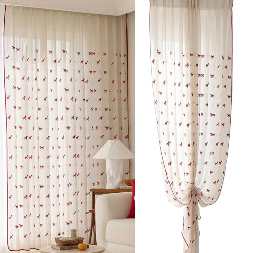 Cortina de tul de caballo rojo para sala de estar y ventana de bahía 3