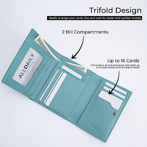 Alldaily Trifold Small RFID Blocking Wallet Slim Credit Card Wallet with with Zipper Pocket (Purist Blue)2