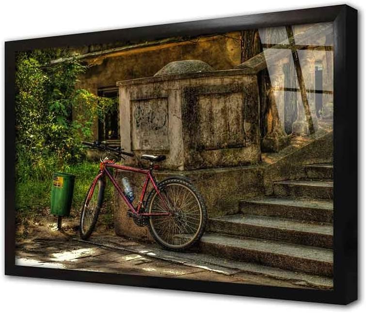 Tablosan Merdiven Dibinde Duran Bisiklet Çerçeveli Cam Tablo 20x30 cm CA01226