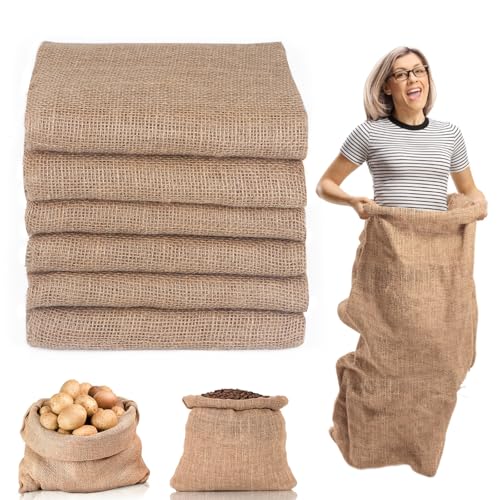Kmise Burlap Potato Sack Race Bags (Pack of 6)，39'x25' Large Natural Jute Burlap Sacks for Kids & Adults, Reusable Eco-Friendly Grow Bag for Field Day Games, 3-Legged Races & Harvest Storage
