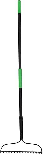 Hooyman Rake with Heavy Duty Construction Fiberglass Core Ergonomic No-Slip H-Grip Handles and High Carbon Steel Tines for Gardening Land Management
