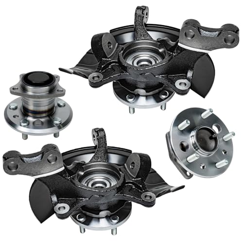 Image of Detroit Axle - 2.4L 4pc Steering Knuckles Kit for 2004 Toyota Camry, 2 Front Steering Knuckles & Wheel Bearing Hubs 2 Rear Wheel Bearing and Hubs [Vehicle Built in USA, NON ABS] Replacement