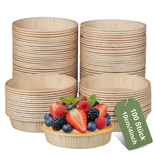 iplusmile 100 Stück Muffinförmchen Papier, 10 cm Flache Cupcake Förmchen & Muffin Backform für Tartelettes, Antihaft Mini Kuchenform Rund, Einweg Papierförmchen für Quiche & Brownies