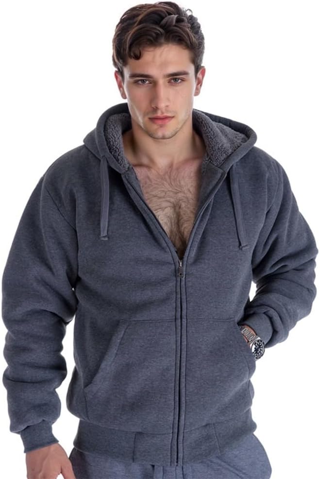 LeeHanTon Sherpa Lined Hoodies for Men Heavyweight Full Zip Up Sweatshirt Thick Fleece Winter Warm Work Jackets Plus Size - Image 2