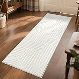 SHACOS Soft Cozy Fluffy Arch Pattern High Low Pile Runner Rugs 2'x6' Non Slip Washable Scandinavian Minimalist Rug Modern Geometric Arc Carpet for Living Room Bedroom Bathroom, Cream White