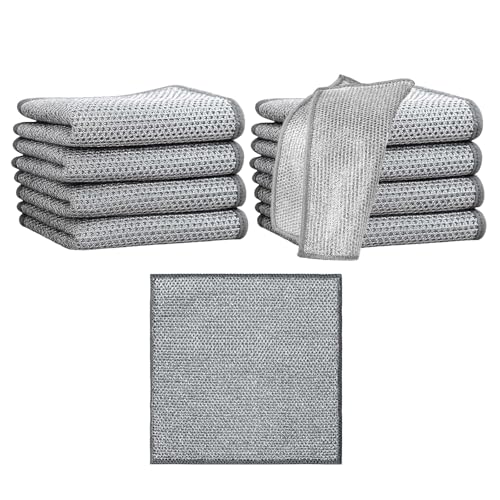 Lot de 10 chiffons de nettoyage en fil de fer pour vaisselle multi-usages, réutilisables, double couche