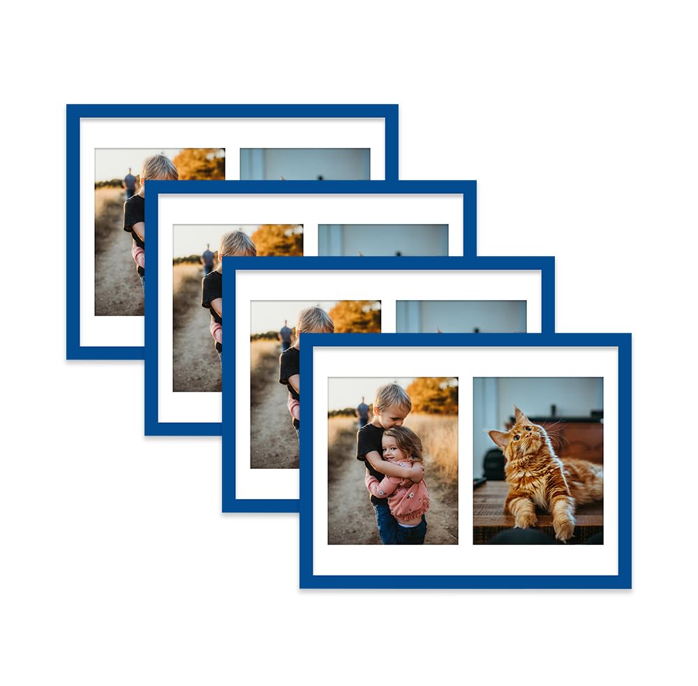 Blue Multi Photo Frame - Holds 2 x 9x7 Pictures, Family Collage Picture Frame for Wall Display, 16x12 Frame size, Set of 4