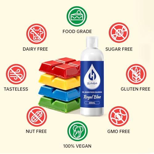 Image of Royal Blue Oil Based Food Coloring for Chocolate - Herbeklab 100ml Professional Concentrated Oil Food Dye for Candy Melts, Chocolate, Cake Pops, Strawberries & Baking