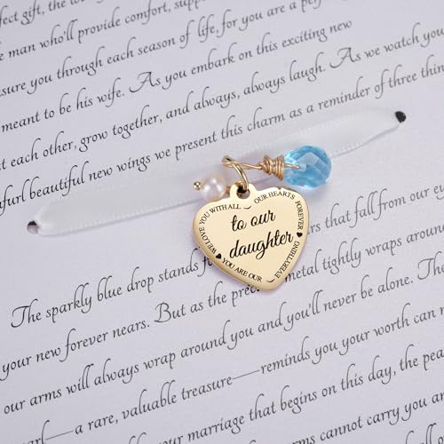 Image of MIXJOY Something Blue Gift for Bride, Wedding Day Bridal Blue Pearl Angel Wings Bouquet Garter Charm for Bride to Be
