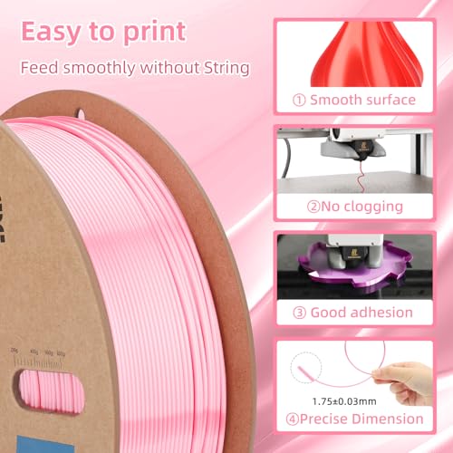 Image of 3DHoJor Silk PLA Filament 1.75mm, PLA Filament 1.75mm Silk Shiny 3D Printer Filament, 1kg Cardboard Spool (2.2lbs), Dimensional Accuracy + /- 0.03 mm, Fit Most FDM Printer（Pink）