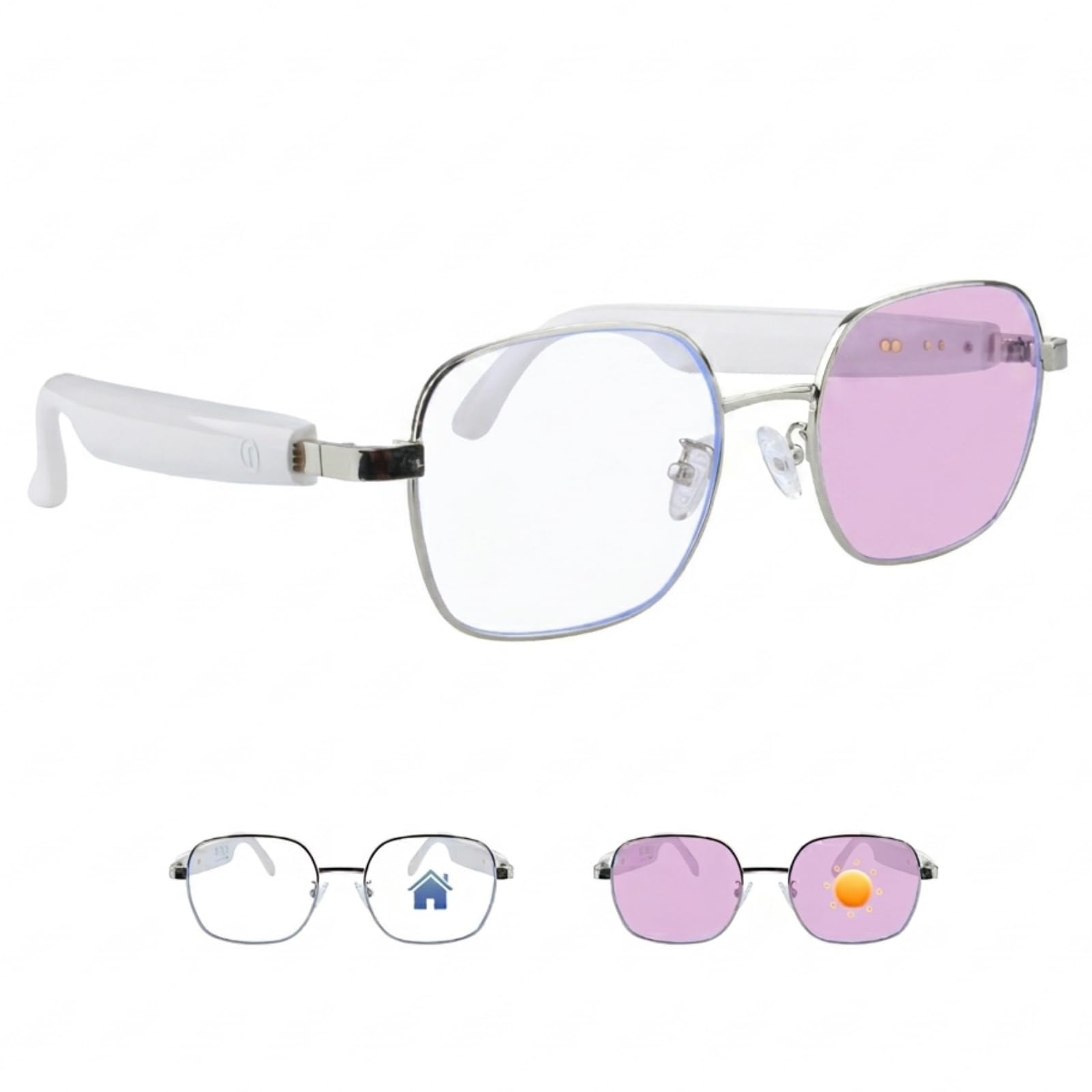 Smart Glasses for Men Women, Photochromic Lenses (Clear to Pink), Open-Ear, Build-in Mic Speakers, UV400 Polarized, IP54 Waterproof, Lightweight Bluetooth Audio Glasses for Indoor Outdoor-image-29