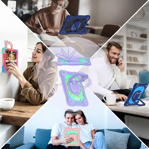 Image of Auizotl Case for iPad 9th /8th /7th Generation 10.2 Inch iPad Case 9th Generation with Screen Protector /Rotate Stand /Pen Holder, Heavy Duty Shockproof i Pad 9th /8th /7th Cases,Purple Green