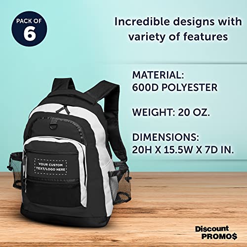 DISCOUNT PROMOS Custom Two Tone Travelers Backpacks Set of 6, Personalized Bulk Pack - Bring Everywhere You Go, Perfect for Hikers, Campers, and for Everyday Use - Black4