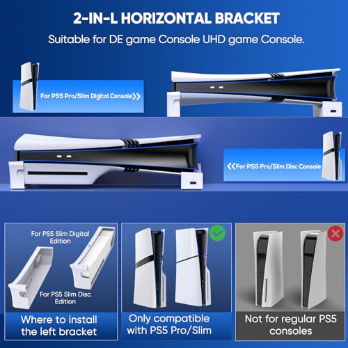 Image of FASTSNAIL Horizontal Stand & Cooling Fan for PS5 Pro /Slim Console - White | Cooling Stand with Auto 3 Fans Speed by Temperature, Controller Charging Station, USB Hub 4 Port for PS5 Slim /Pro Accessories