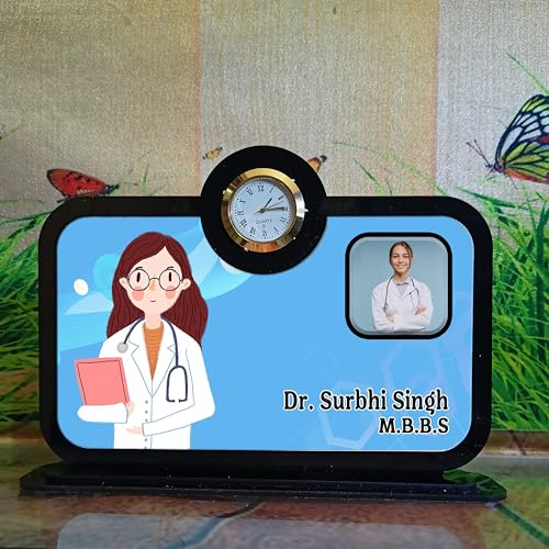 Image of Acrylic UV Print Table Sign Stand, Printed Acrylic Sign or Name Plate for Doctor, Teacher, Advocate, Medical, Proprotor office or personal use with Photo Print(without LED)
