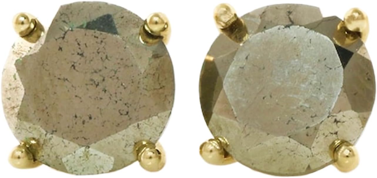 Natural Pyrite Earrings for Women|10x10mm Round Faceted minimalist stud earring in Gold Plated 925 Sterling Silver for women, men anniversary, wedding|GSTUD_YG_1233