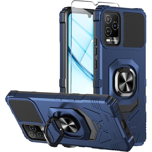 Mocotto for BLU View 5 Pro Phone Case with Tempered Glass Screen Protector Dual Layer Shockproof Protection Case with Ring Kickstand (Blue)