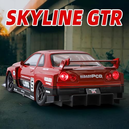 Image of DEOXY Big 1:24 Premium Nissan Skyline LBWK GTR ER34 Diecast Model Toy Car, Alloy Metal, Openable Doors, Light & Music (Nissan GTR Skyline)