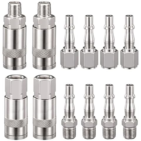 Spurtar 12 Pcs Air Hose Connectors 1/4" BSP Air Line Fittings Air Compressor Couplings Connector Plug Kit Air Hose Fittings with Male Female Thread Cover