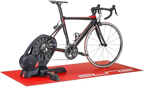 Elite Alfombrilla de entrenamiento – Amortiguación de vibraciones y alfombrilla protectora para ciclismo en interiores, rojo con logotipo blanco