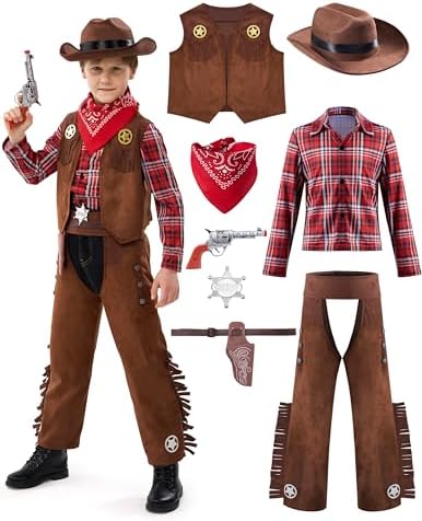 Spooktacular Creations Halloween Cowboy Costume for Boys, Kids Brown Western Costume, Child Deluxe Cowboy Outfit Set for Toddler Halloween Dress-up, RolePlay Themed Party (3T, 3-4 yrs)