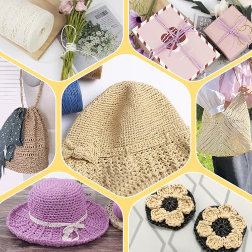 Image of Dark Coffee Raffia Yarn for Crochet Bags, 1.5mm x 328 Yards Round String Raffia Ribbon for Gift Wrapping, Raffia Paper Ribbon Yarn for Crocheting Sun Hat, Bag, DIY Crafts, Holiday Decoration