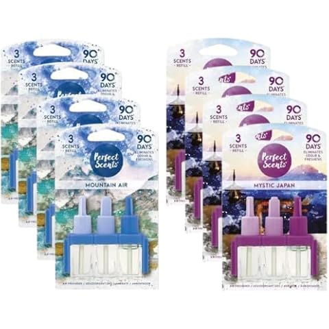 Perfect Scents 8Pack 3volution Refill Air Freshener Mystical Japan & Mountain Air (1Pack= 3X20ml) + 8Pcs FabFinds Wax Melts Cover
