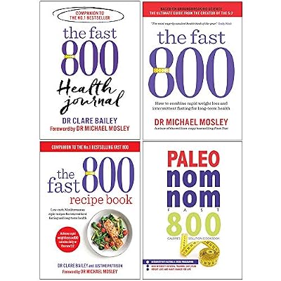 The Fast 800 Health Journal, The Fast 800, The Fast 800 Recipe Book, Paleo Nom Nom Fast 800 Cookbook 4 Books Collection Set