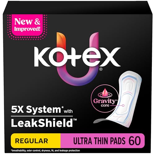 Kotex Ultra Thin Pads Regular Absorbency 60 Count (Packaging May Vary)