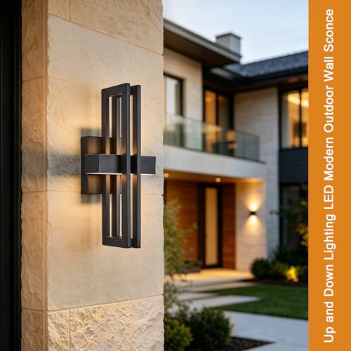 Caringlight Outside Light 2 Pack, 15Inch Small Black Outdoor Wall Sconce Waterproof Exterior Light Fixture, Modern Wall Mount, Decorative LED Lighting for Patio Garage Yard Backyard Apartment Balcony by Caringlight - Used condition - Image 8
