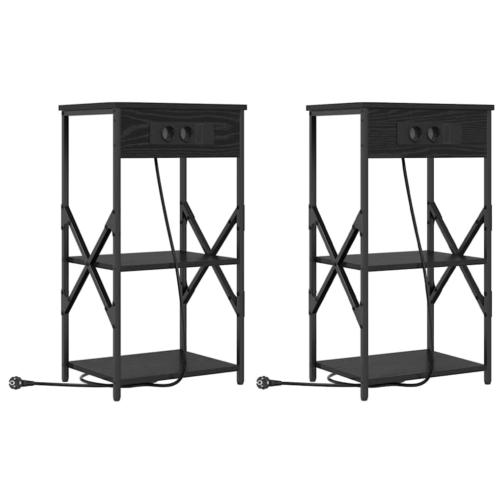 Lot de 2 tables de chevet rustique 41x31x76 cm avec prises intégrées