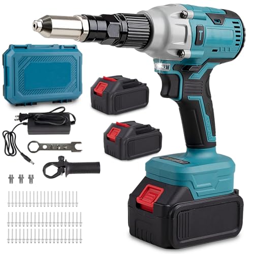 Sumumtor 21V Cordless Rivet Gun,Electric Rivet Gun with 2 X 4.0 Ah Battery & Charger,Brushless Pop Rivet Gun Tool,Rivet Tool Kit for 1/8