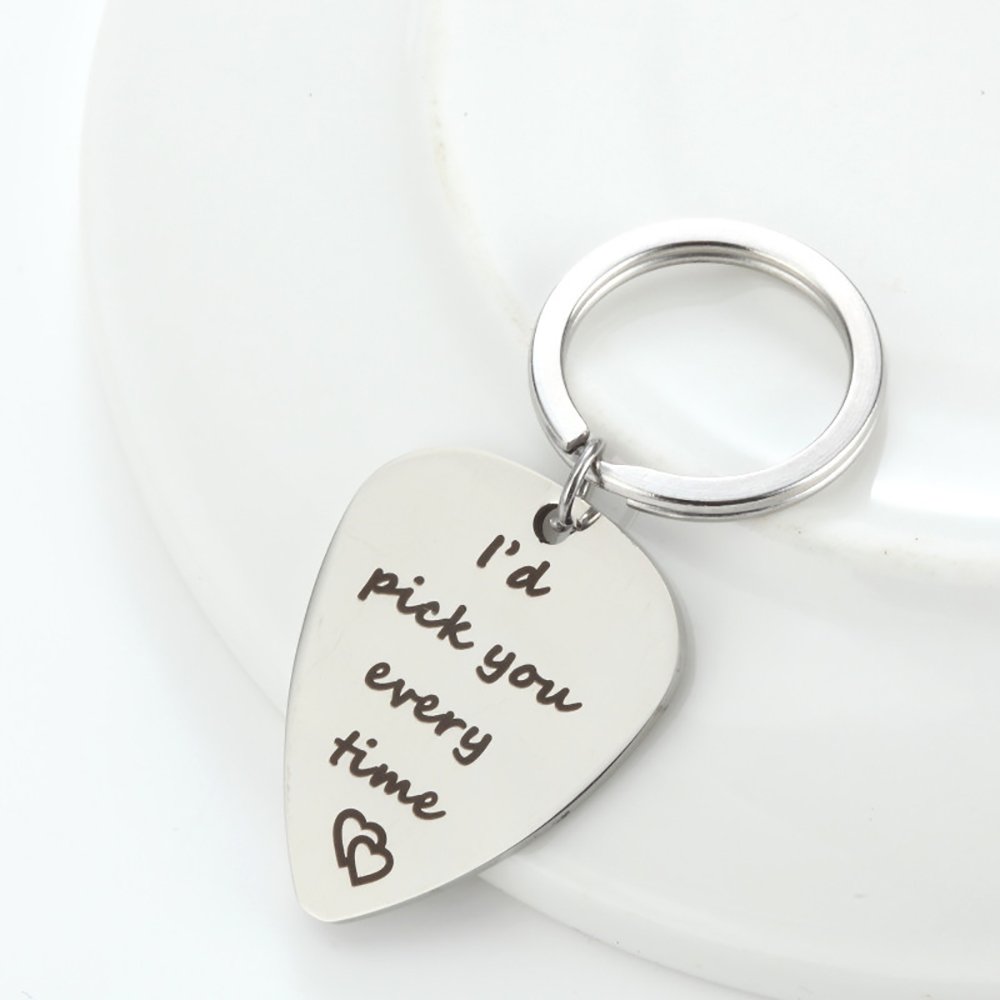 Meiligo® Stainless Steel Boyfriend Girlfriend Keychain Jewelry You`re My Pick Guitar Pick Key Chain for Musician (I'd Pick You Every Time)