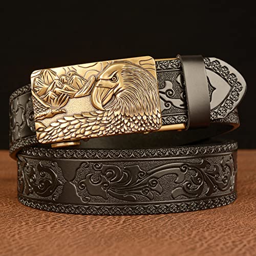 Men's Ratchet Western Floral Embossed Belt - Flying Mountain Eagle Engraved Automatic Buckle2