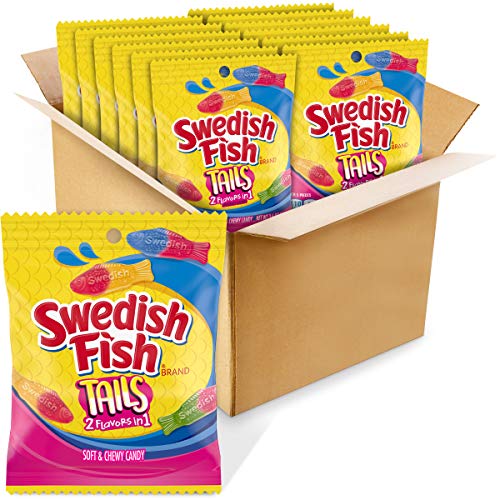 SWEDISH FISH Tails 2 Flavors in 1 Soft & Chewy Candy, 12 - 3.6 oz Bags